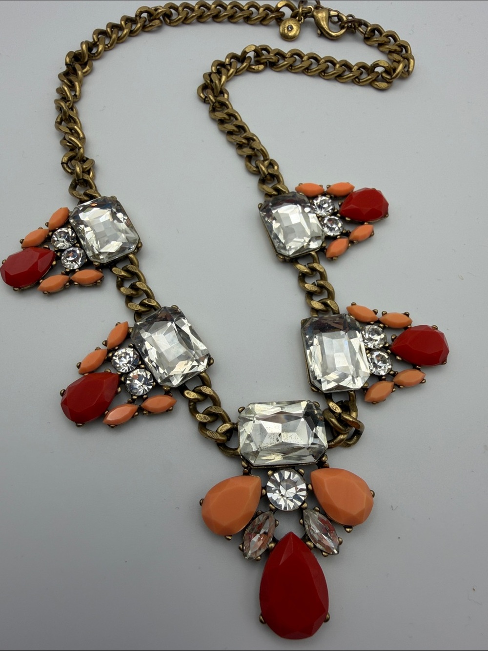 J Crew Statement Crystal & Coral Teardrop Bib Necklace - Picture 4 of 5